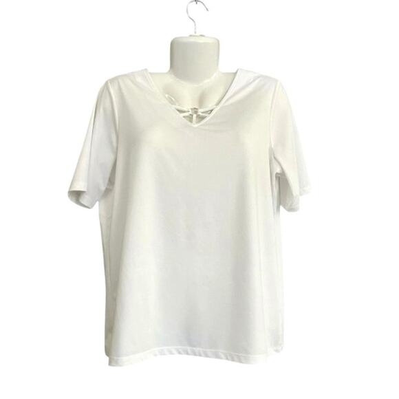 Susan Graver Women's White Butterknit Short Sleeve Top with Ring Accent | Size L - Picture 1 of 7